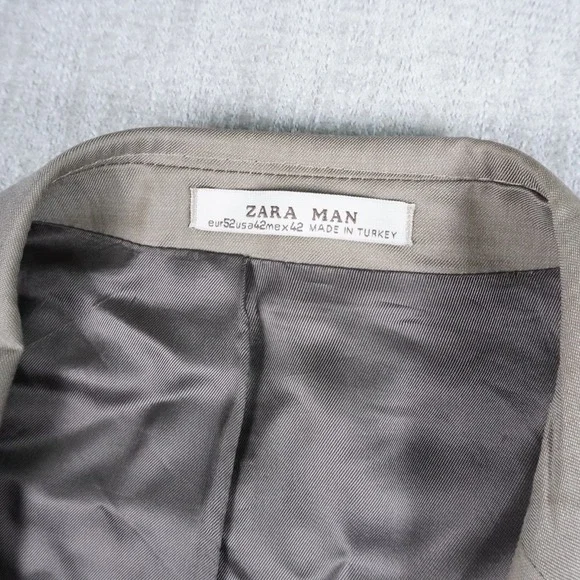 Zara Men 2 Piece Suit Set Size 42 Beige 100% Wool 36x30 Trousers Classic Fit - Picture 7 of 16